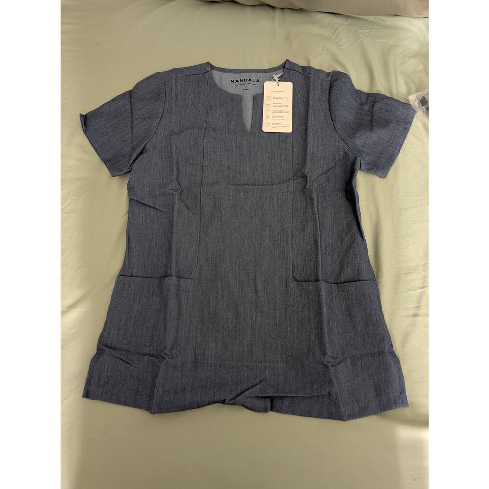 Mandala Women's 5 Pocket Notch Neck Top Heather Denim Size XXS